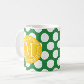 Dunkelgrüne u. gelbe große Polka-Punkte mit Kaffeetasse (Vorderseite Links)