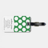 Dunkelgrüne u. schwarze große Polka-Punkte mit Gepäckanhänger (Rückseite horizontal)