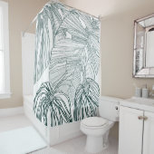 dunkelgrüne und aquamarine Monstera-Blätter & Lili Duschvorhang (Beispiel)