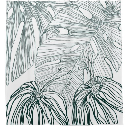 dunkelgrüne und aquamarine Monstera-Blätter & Lili Duschvorhang (Vorderseite)