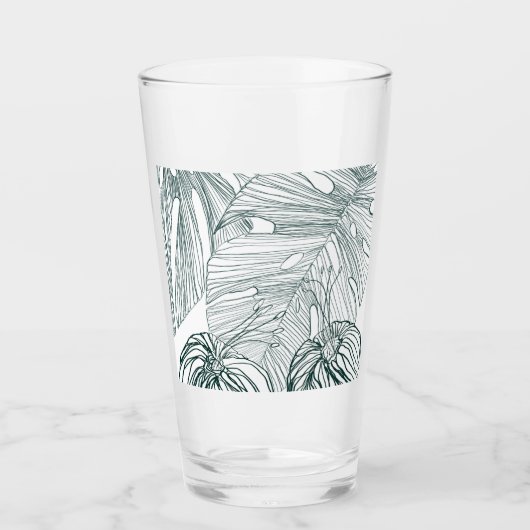 dunkelgrüne und aquamarine Monstera-Blätter & Lili Glas (Vorderseite)
