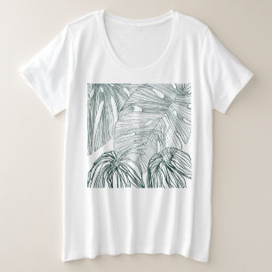 dunkelgrüne und aquamarine Monstera-Blätter & Lili Große Größe T-Shirt