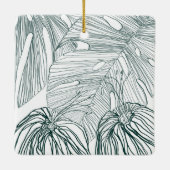 dunkelgrüne und aquamarine Monstera-Blätter & Lili Keramikornament (Rückseite)