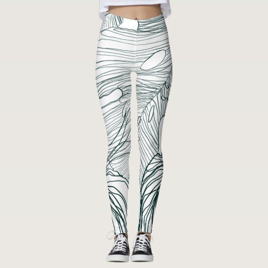 dunkelgrüne und aquamarine Monstera-Blätter & Lili Leggings (Vorderseite)