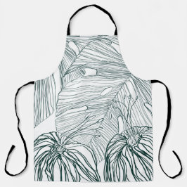 dunkelgrüne und aquamarine Monstera-Blätter & Lili Schürze