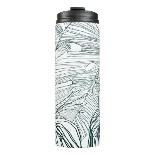 dunkelgrüne und aquamarine Monstera-Blätter & Lili Thermosbecher (Vorderseite)