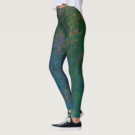 Dunkelgrüne und blaue Alkoholtinte Abstrakt Leggings (Links)