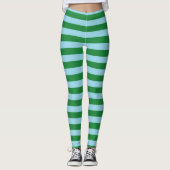 Dunkelgrüne und blaue Pastellstreifen Leggings (Vorderseite)
