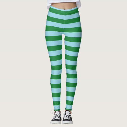 Dunkelgrüne und blaue Pastellstreifen Leggings (Vorderseite)