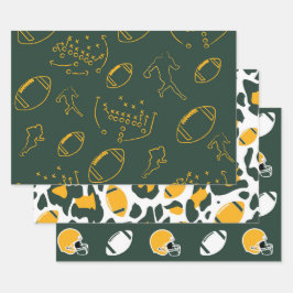 Dunkelgrüne und goldene Fußballspielbuchmuster Geschenkpapier Set