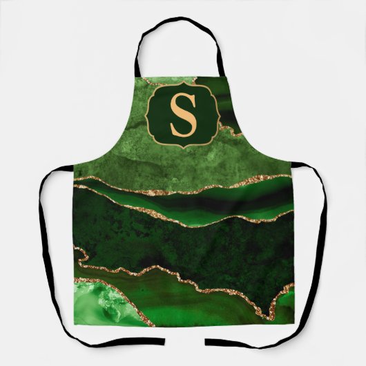 Dunkelgrüne und goldene Glitzer-Marmoragate-Monogr Schürze (Vorderseite)