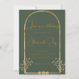Dunkelgrüne und goldene Hochzeitseinladung Einladung