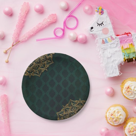 Dunkelgrüne und goldene marokkanische Nächte Pappteller (Party)