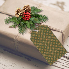 Dunkelgrüne und goldene Punkte und Kreise Geschenkanhänger