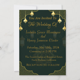 Dunkelgrüne und goldene Schriftzeichen - Einladung