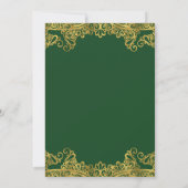Dunkelgrüne und goldene Spitzen Elegante Hochzeit Einladung (Rückseite)