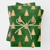 Dunkelgrüne und goldene Weihnachtsbaumen Geschenkpapier Set (Beispiel)