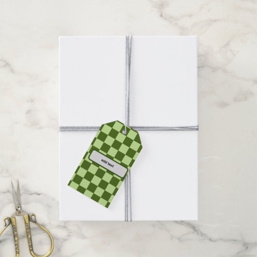 Dunkelgrüne und hellgrüne Schachbretter Geschenkanhänger (Mit Garn)