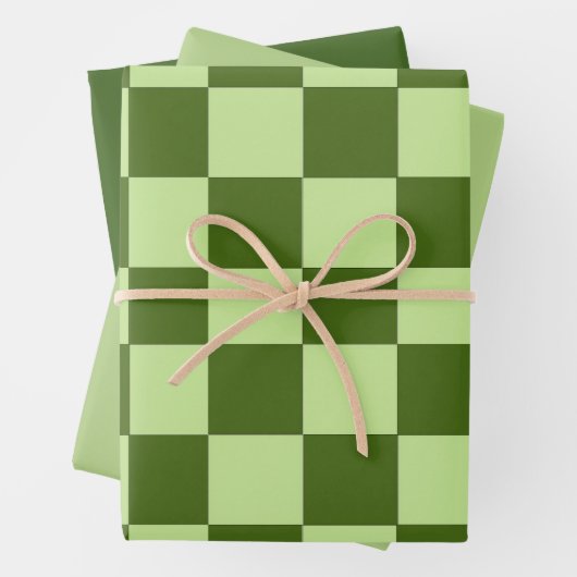 Dunkelgrüne und hellgrüne Schachbretter Geschenkpapier Set (Beispiel)