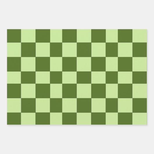Dunkelgrüne und hellgrüne Schachbretter Geschenkpapier Set (Vorderseite)