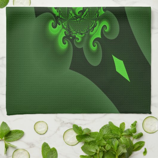 Dunkelgrüne und Limone Spiralwelle Geschirrtuch (Gefaltet)