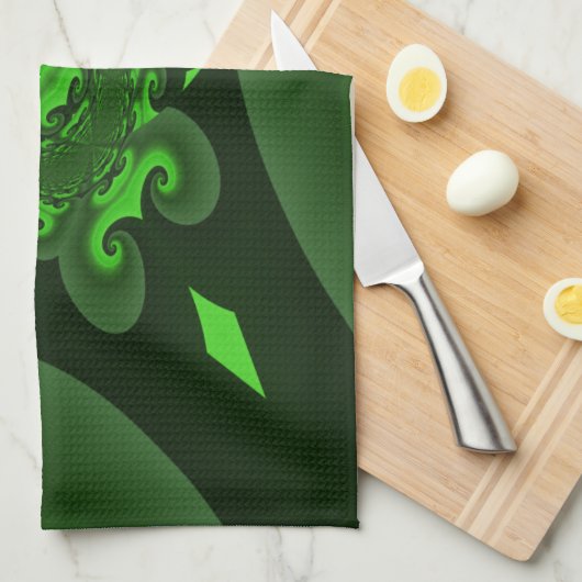 Dunkelgrüne und Limone Spiralwelle Geschirrtuch (Viertel Falte)