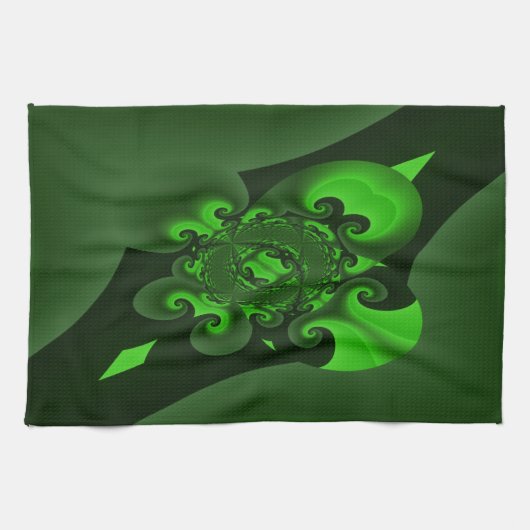 Dunkelgrüne und Limone Spiralwelle Geschirrtuch (Horizontal)