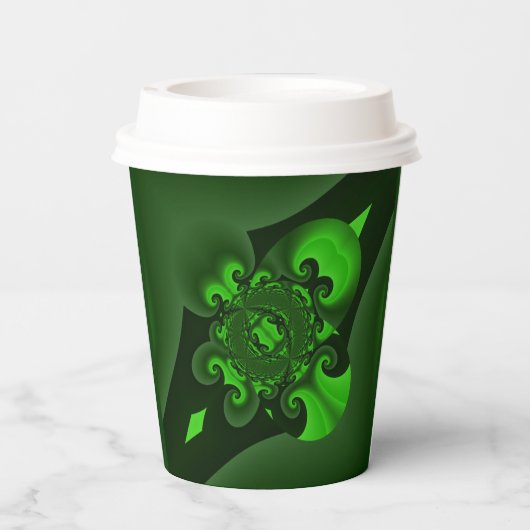 Dunkelgrüne und Limone Spiralwelle Pappbecher (Rückseite)
