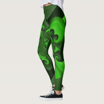 Dunkelgrüne und Limone Spiralwellen-Leggings