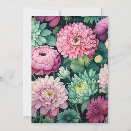 Dunkelgrüne und pastellrosa Blumenhochzeit Einladung (Rückseite)