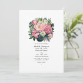 Dunkelgrüne und pastellrosa Blumenhochzeit Einladung (Stehend Vorderseite)