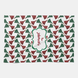 Dunkelgrüne und rote Weihnachtsbaummuster Küchentuch