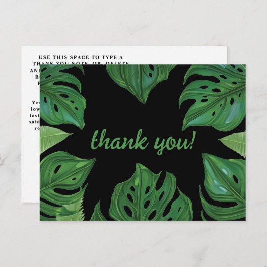 Dunkelgrüne und schwarze Dschungelmonstera-Blätter Postkarte (Vorne/Hinten)