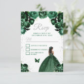 Dunkelgrüne und silberfarbene Hautprinzessin RSVP Karte (Stehend Vorderseite)