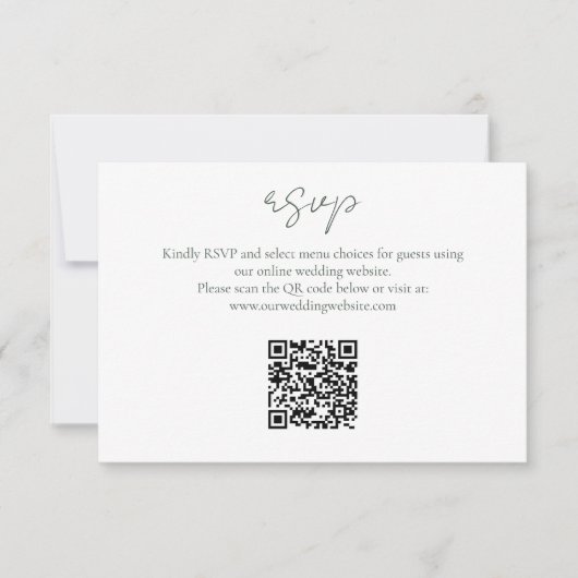 Dunkelgrüne und weiße Blütenmonogramm QR-Hochzeit  RSVP Karte (Vorderseite)