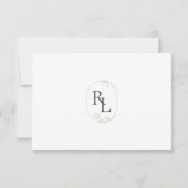 Dunkelgrüne und weiße Blütenmonogramm QR-Hochzeit  RSVP Karte (Rückseite)