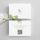 Dunkelgrüne und weiße Blütenmonogramm QR-Hochzeit  RSVP Karte