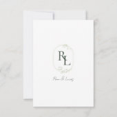 Dunkelgrüne und weiße Blütenmonogramm RSVP Karte (Rückseite)