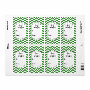 Dunkelgrüne und weiße Chevron-Hochzeitsaufkleber-E
