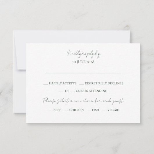 Dunkelgrüne und weiße Floral Monogramm Hochzeit RS RSVP Karte (Rückseite)