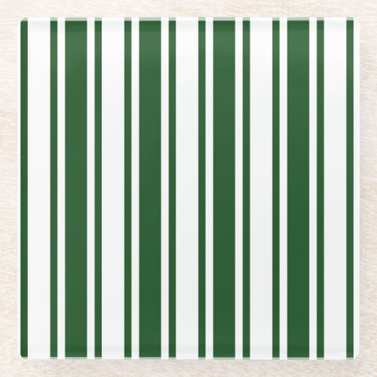 Dunkelgrüne und weiße Streifen aus Süßigkeiten Glasuntersetzer (Vorderseite)