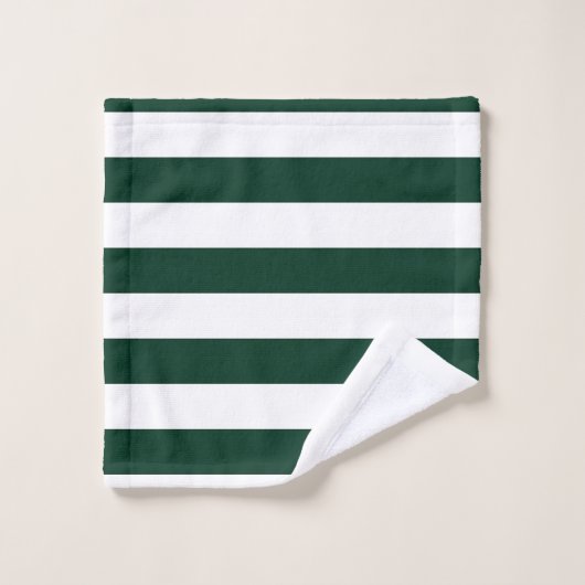 Dunkelgrüne und weiße Streifen Badhandtuch Set (Waschlappen)