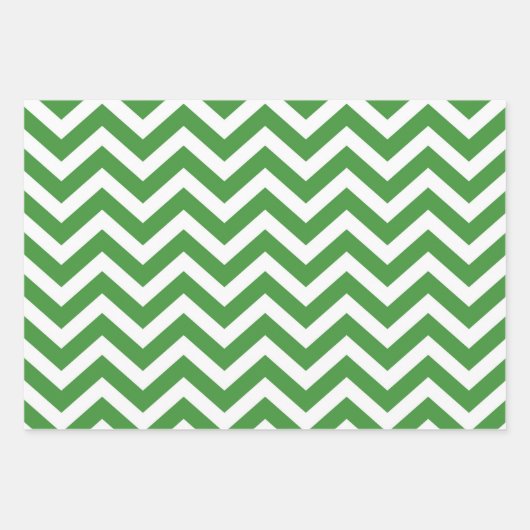 Dunkelgrüne und weiße Zickzack Hochzeit zum Geburt Geschenkpapier Set (Vorderseite)