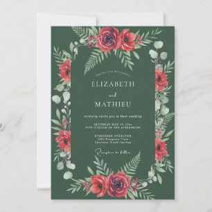 Dunkelgrüne verzauberte Blumenhochzeit Einladung