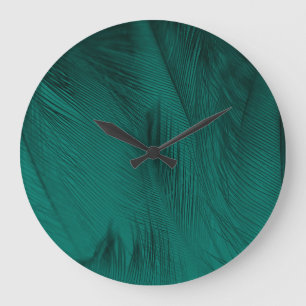 Dunkelgrüne Vintage Feather Textur Große Wanduhr
