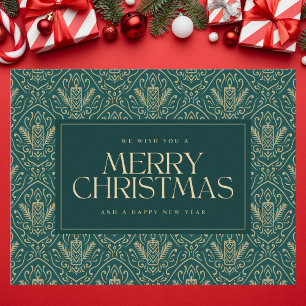 Dunkelgrüne Vintage-Weihnachtskerze Postkarte
