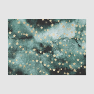 Dunkelgrüne Wasserfarbe mit Goldstars Seidenpapier