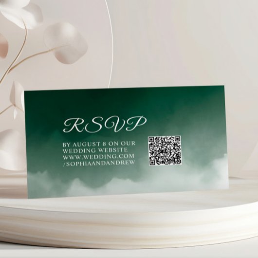 Dunkelgrüne Wasserfarbe Moderne Hochzeitsstimmung  Begleitkarte