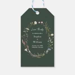 Dunkelgrüne Wasserfarbe Wildblume Thema Hochzeit Geschenkanhänger