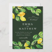 Dunkelgrüne Wasserfarbenlemon mediterran Einladung (Vorderseite)